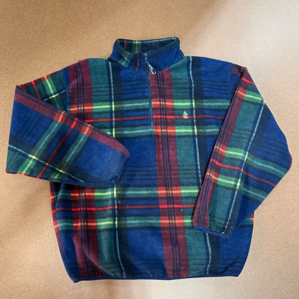 Nautica Vintage Plaid Fleece Pullover Mens XL Quarter Zip Blue Green Red XL/TG
